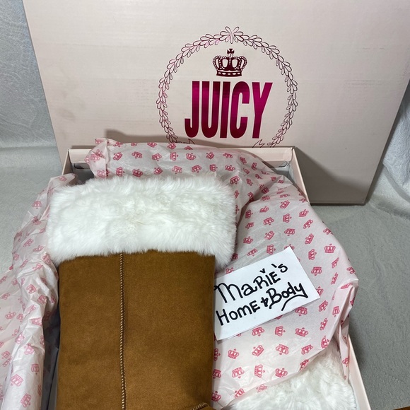 Womans Juicy Couture furry faux fur boots cognac brown BNWT NIB sizes 7-10 NWT - Picture 10 of 13
